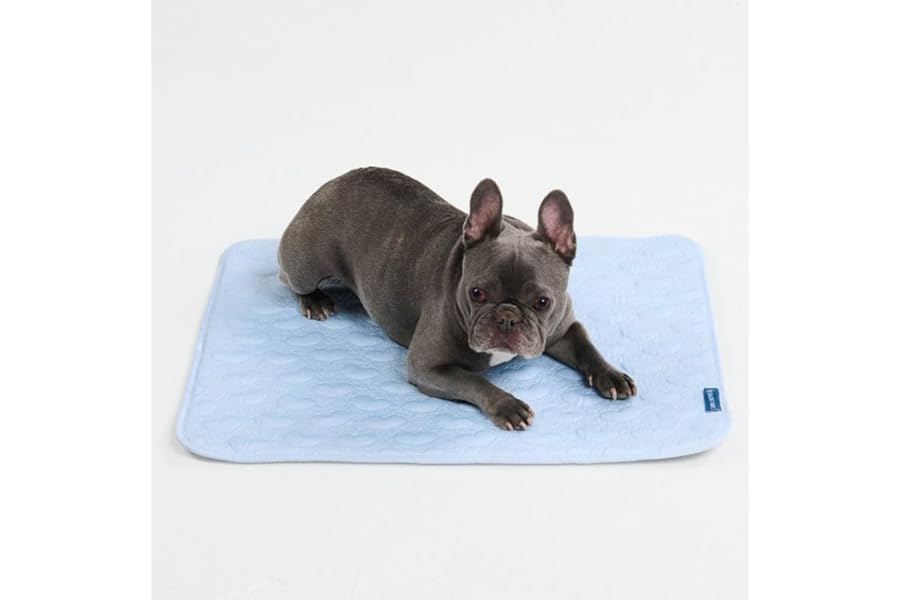 Spark Paws Cooling Mat for Dogs - Self Cooling Dog Mat & Pet Cooling Pad for Large, Medium & Small Dogs - Non-Toxic, Non-Gel Washable Cooling Bed - Hearts Blue - Size M