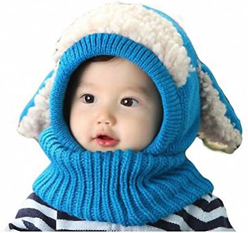 ALABAR Winter Beanies Warm Hooded Scarf Earflap Knitted Hat For Baby Girls Boys (Blue)
