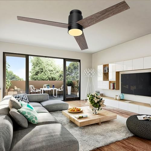 Ohniyou Ventilador de techo de 52 pulgadas con luz y mando a distancia, 6 velocidades, 3 temperaturas de color regulable LED ventilador de techo para uso en interiores al aire libre (Negro)