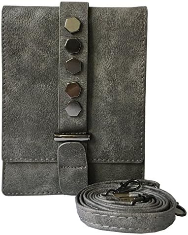 PU Leather 2 Layers Vertical Cellphone Pouch/Purse Wallet for iPhone 7/6/6s Plus and other Smartphone less than 6” Single Shoulder Strap Bag Mini Crossbody Bag for Girl Women (Cement)