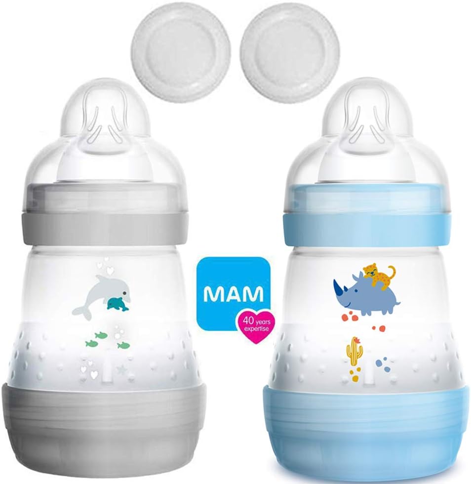 MAM Anti-Colic Bottle 160 ml // Set of 2 // Includes Teat Size 1 from Birth //, natural, 2 count (Pack of 1)