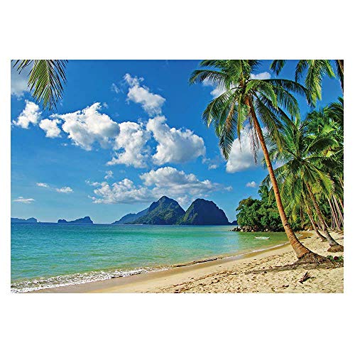 Funnytree 7x5ft Summer Tropical Beach Backdrop Seaside Island Palm Trees Photography Background for Picture Blue Sea Sky Sunshine Luau Themed Party Decorations Photo Booth Studio Props