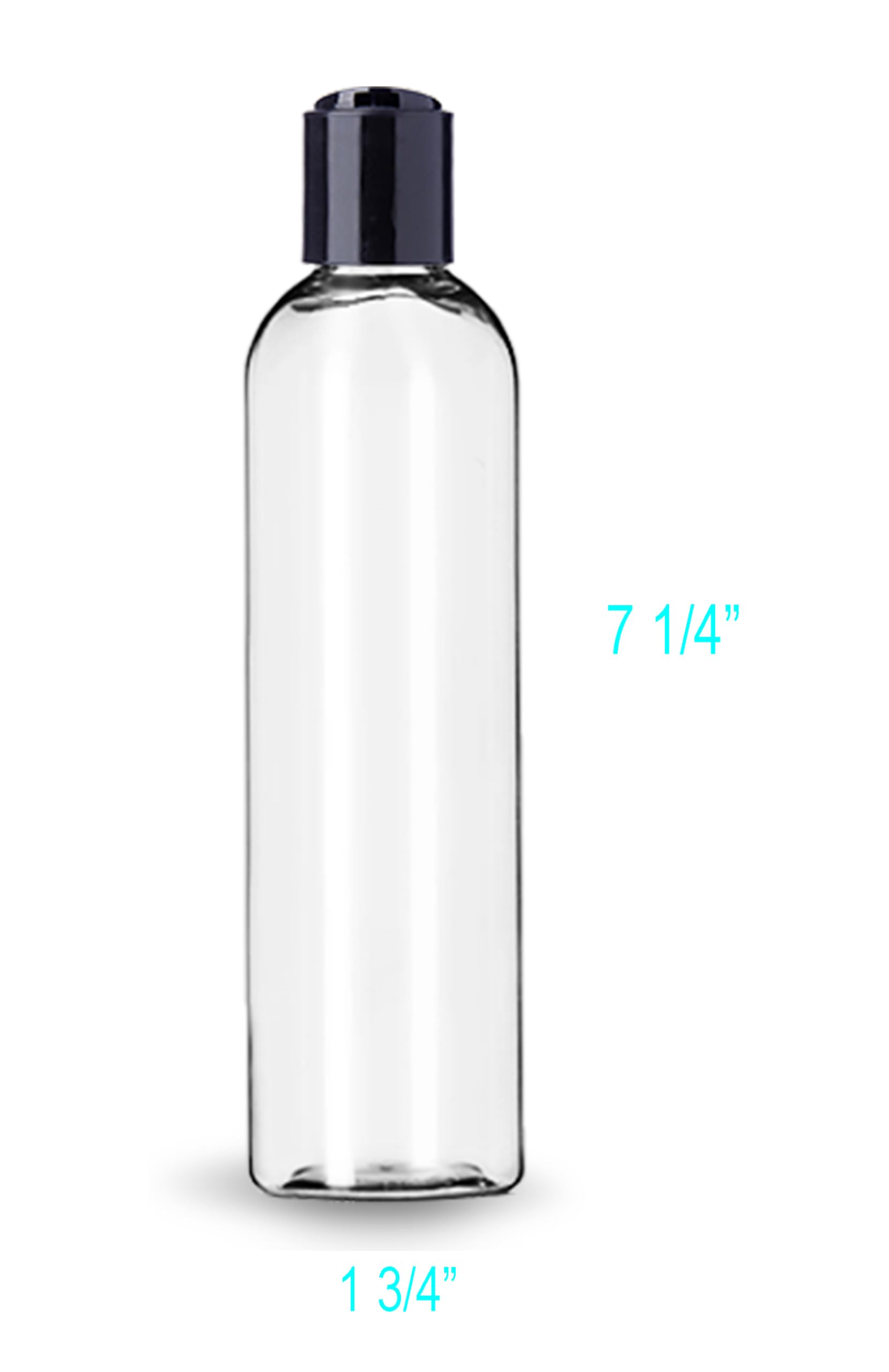 ljdeals 8 oz Clear Plastic Empty Bottles with Black Disc Top Caps, Refillable Containers for Shampoo, Lotions, Cream and More Pack of 2, BPA Free, Made in USA
