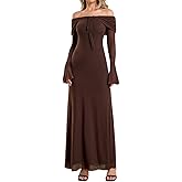 VKIHOC Off Shoulder Long Sleeve Maxi Dress Bodycon Tie Party Formal Wedding Guest Dresses for Women 2026