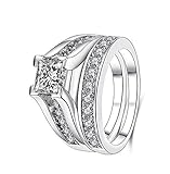2pcs one Set Platinum Plated Engagement Ring with 2.1ct Princess Cut Clear Zirconia Wedding Rings for Women (8)