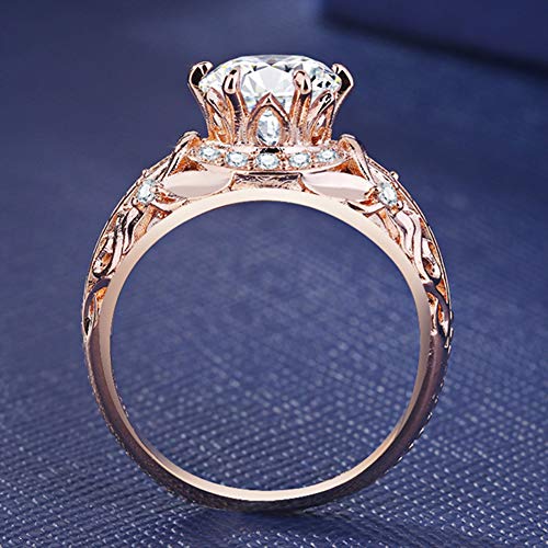 DesirePath Cubic Zirconia Ring 14K Rose Gold Plated Halo Engagement Wedding Rings for Women