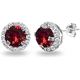 Sterling Silver Round-cut Halo Colored European Crystals Stud Earrings for Women