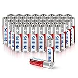 Philips AA Batteries, 40-Pack 1.5V 2500mAh High Performance Non-Rechargeable AA Alkaline Battery