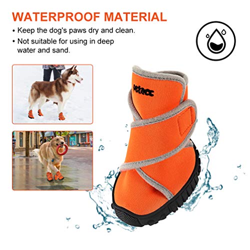 petacc Dog Boots Waterproof Dog Shoes for Large Dogs Pet Boots Outdoor Shoes with Adjustable Reflective Velcro Rugged Anti-Slip Sole, 4Pcs, Orange, (L, Orange)