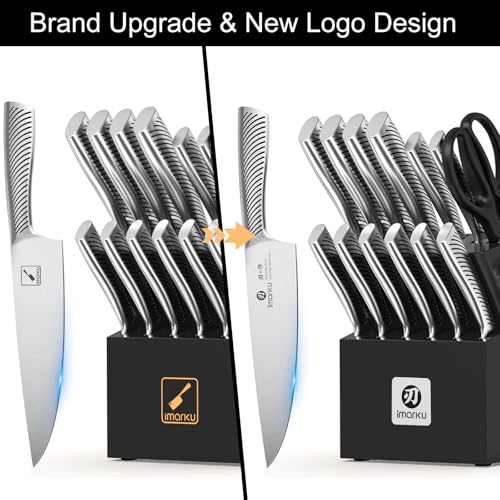 imarku Knife Block with Knife, 14 Pieces, Sharp Japanese High-Quality Knife Set, Chef's Knife, Kitchen Knife Set with Block Sharpener and Scissors for Household and Professionals, Black
