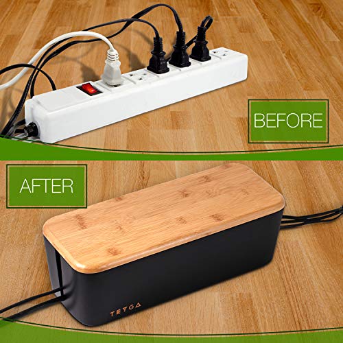 TEYGA Bamboo Cable Management Box - Stylish Cord Organizer Box Hides Power Strip and Keeps Cords Untangled - Surge Protector Cover Keeps Children Safe - Eco Friendly TV Cord Box for Home and Office - Thumbnail 7
