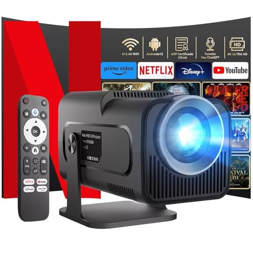 QYIKLPY Proyector 4K Portátil Netflix Oficial – Android 13, Pantalla de 150 Pulgadas, 400ANSI/15000 Lúmenes, 1080p Nativo, Compatible con 4K/8K, BT 5.2/WiFi 6, iOS/Android/PC/PS5