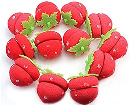 Danyoun Soft Sponge Ball Curlers Roller Cute Strawberry Hair Care Foam, Lovely DIY Hair Tools, Red, 12pcs