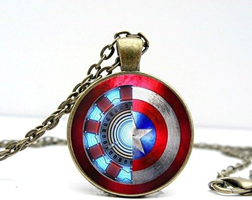 2016 New Fashion Necklace Pendant Iron Man V/S Captain America Necklace Glass Cabochon Dome Pendant Movie Necklaces Jewelry Gift For Men &amp; Women (Bronze)