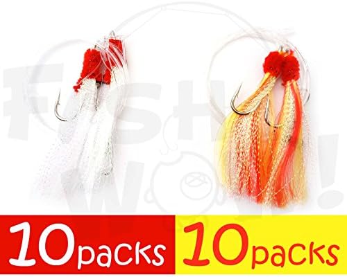 20 Packs Fishing Shrimp Flying Rig 5/0 Hook - Red Yellow White…