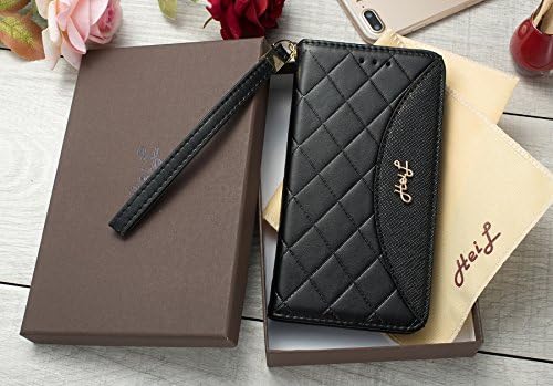 HeiL iPhone 7Plus 8Plus Classic (Fast US Deliver Guarantee by FBA) New Elegant Luxury PU Leather Wallet Style Flip Cover Case for Apple iPhone7PLUS iPhone8PLUS (Black Classic)