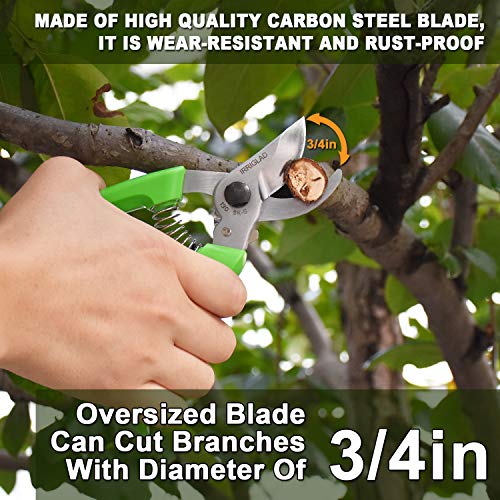 IRRIGLAD 130 Professional Pruning Shears, Gardening Scissors, Hand Pruners, Garden Clippers, Stainless Steel Blades, 7" Heavy Duty Tree Trimmers, Safety Lock