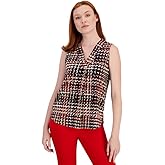 Anne Klein Women's Printed Sleeveless V-Neck Shell Top (Anne Black Multi, Small)