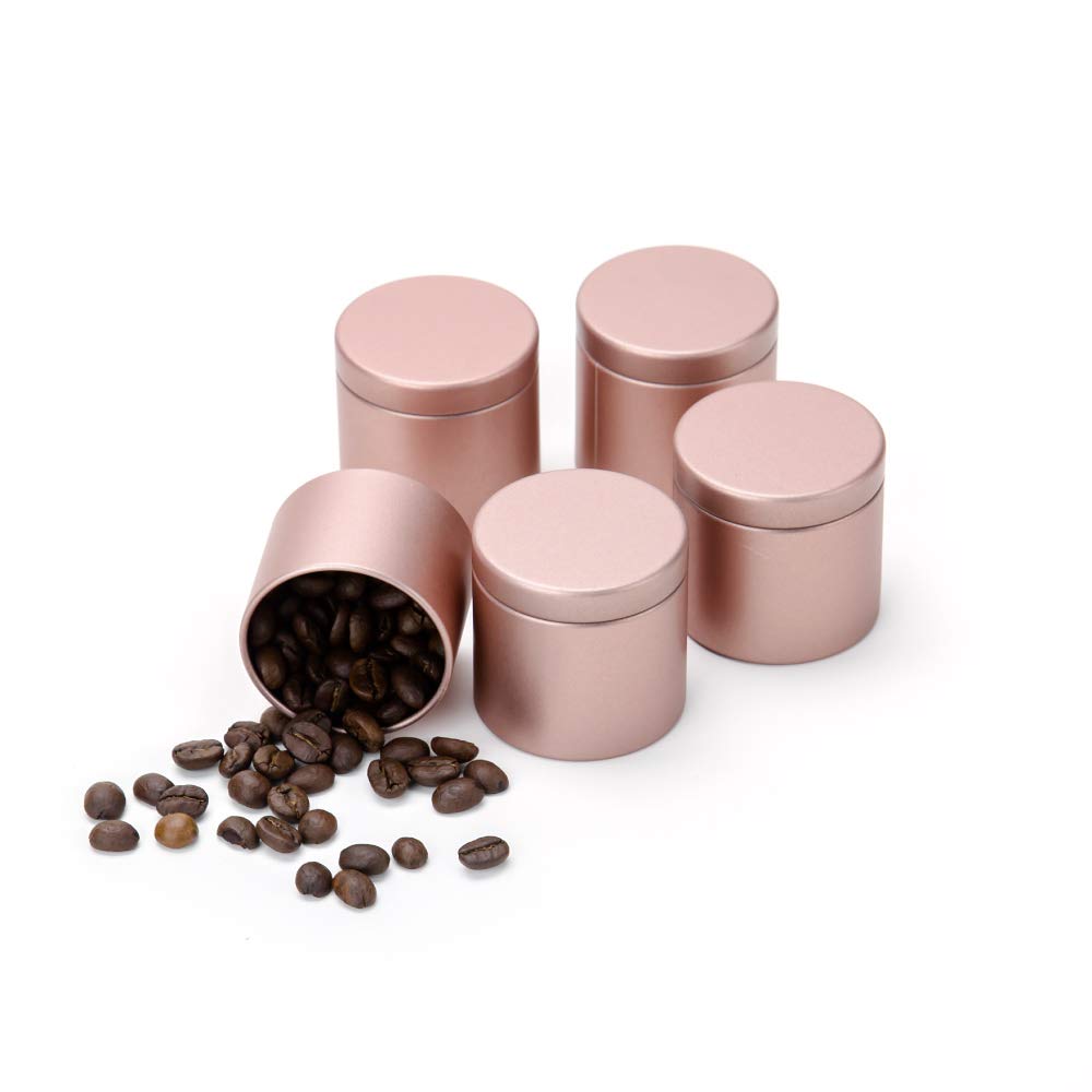 Tianhui Small Tin Can Box with Airtight Lids Canister for Coffee Tea Candy Storage Loose Leaf Tea Tin Containers Storage 5 Pcs (Gold, S)