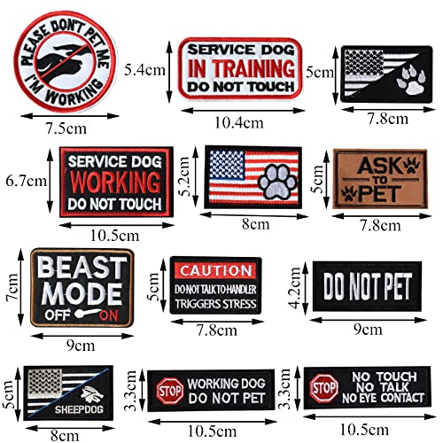 GYGYL 12Pcs Service Dog Patches, Ask to Pet Do Not Pet Patch, Tactical Pet in Training, Embroidered Fastener Hook and Loop Patch for Dog Vest Harnesses Collars