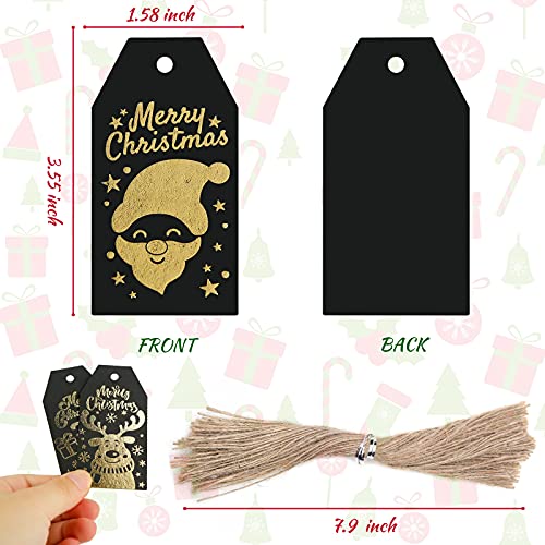 SallyFashion Christmas Gold Foil Gift Tags, 120PCS Christmas Gold Foil Hot Stamping Gift Tags with Twine Strings Hang Labels for Christmas Birthdays Holidays Weddings
