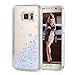 Galaxy S7 Edge Case, Wuloo Samsung Galaxy S7 Edge Soft TPU Case Fashion Creative Design Flowing Liquid Floating Luxury Bling Glitter Sparkle Love Heart Case Cover for Girls Children (PinkBlue)