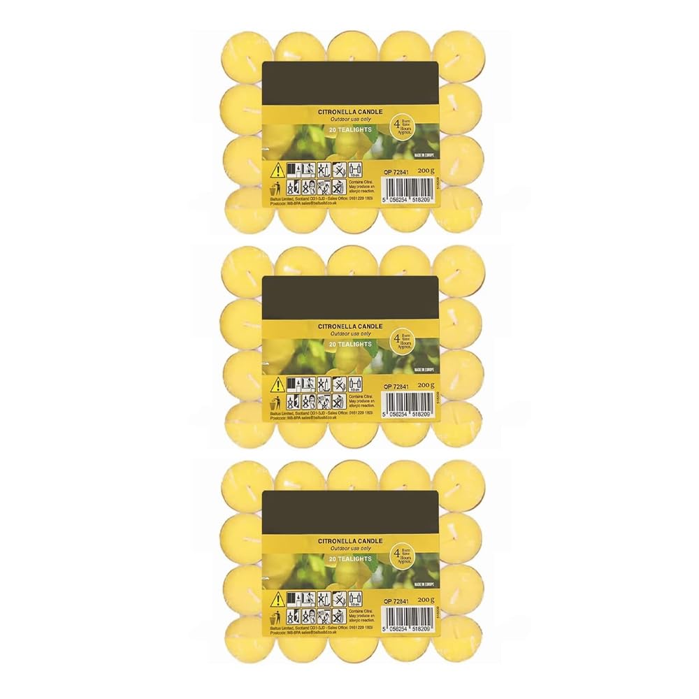 Online Street Citronella Tealights Candle Pack of 60 | 240 Hour Long Burn Time| Garden Mosquito Fly Insect Repeller Tea Light Candles