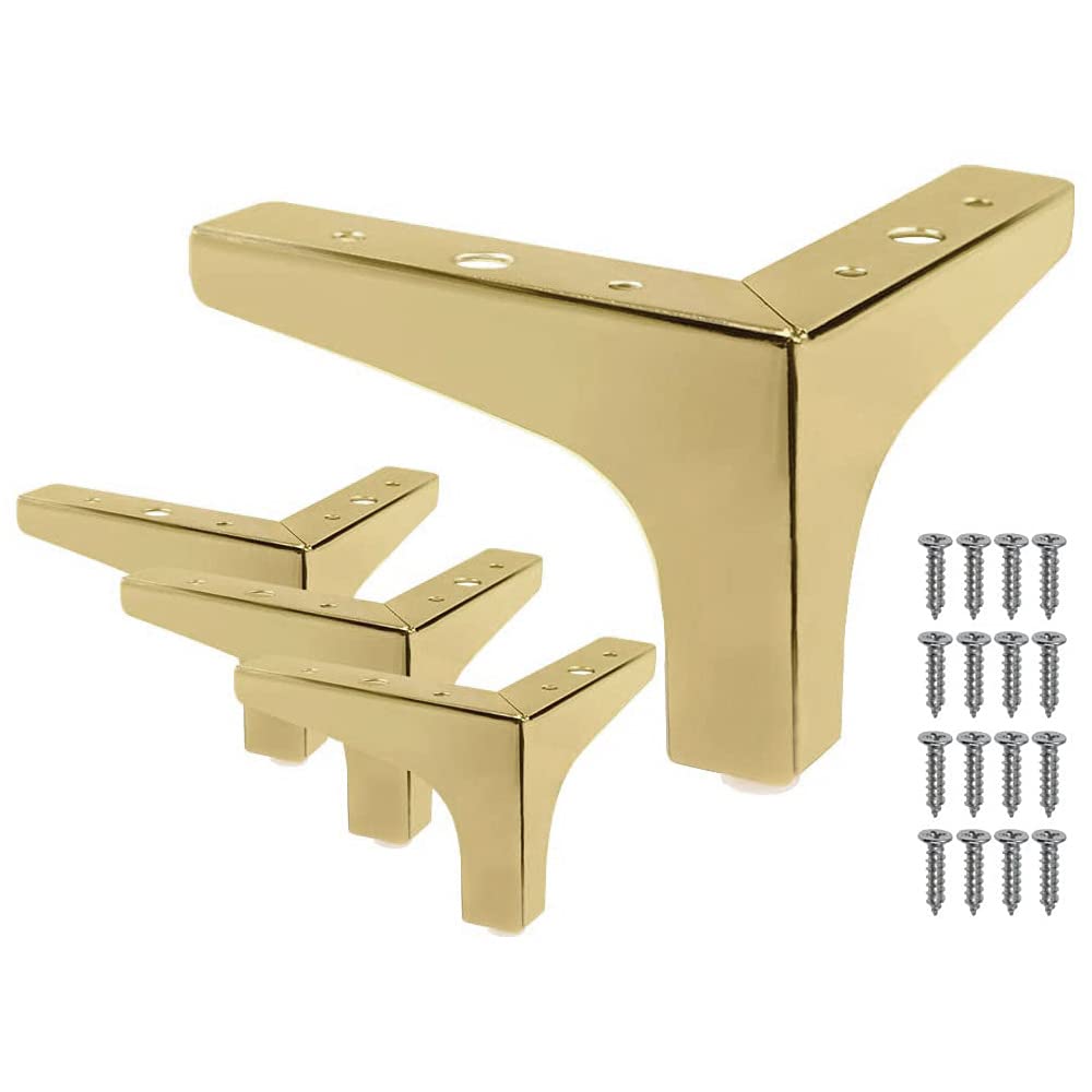 Shiwaki 4pcs 4-Inch Furniture Legs, Modern Style Furniture Metal Sofa Legs Triangle Feet for Table Cabinet Cupboard Couch Chair(Golden)