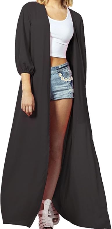 Womens 3 4 Sleeve Chiffon Cardigan Sweater Casual Long Wraps Coat