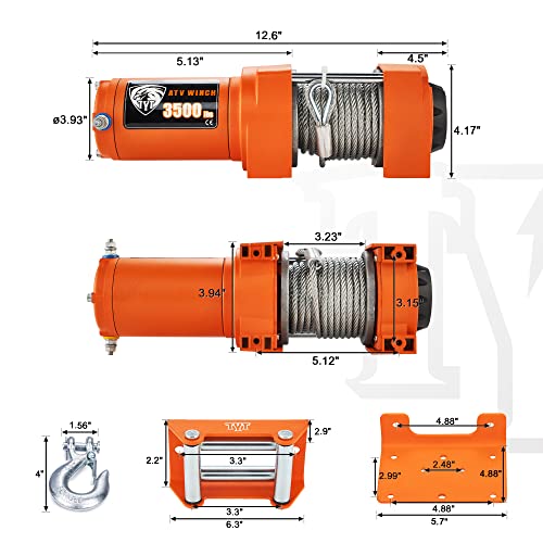 TYT 12V 3500 lb Electric ATV/UTV Winch, OffRoad Waterproof Steel Cable