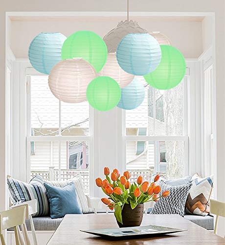 A Liittle Tree 12 PCs Mixed New Round Paper Lanterns Wedding Birthday Party Decor (Ice Shade12)