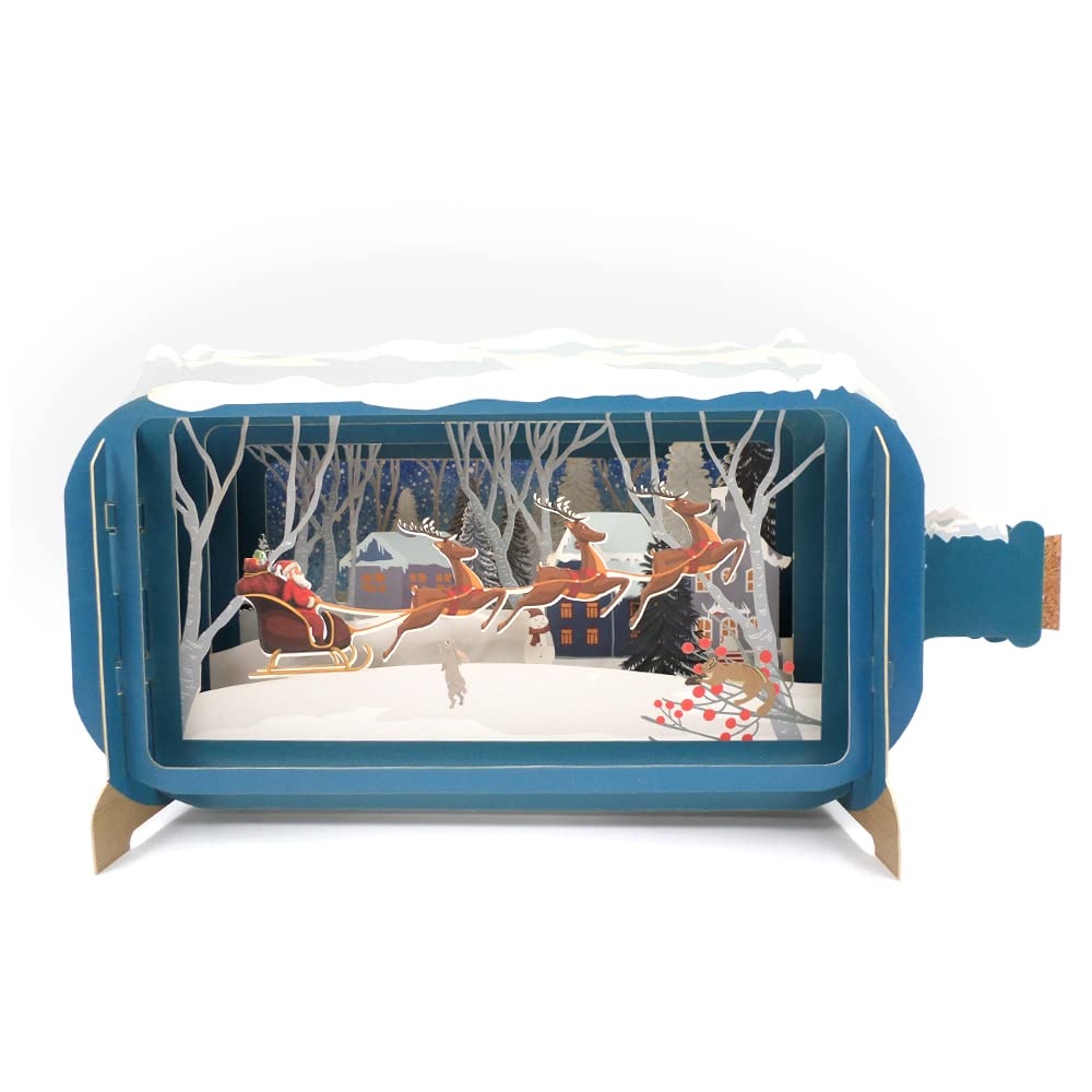Message In A Bottle Santa's Magical Sleigh Pop Up Christmas Card By Alljoy Cards XMIB064