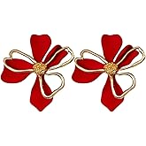Vintage Multicolour Petal Earrings Boho Double Flower Petals Earrings 14K Gold Flower Earring Party Prom Jewelry Accessories for Women