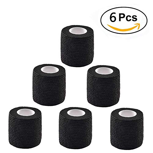 Tattoo Grip Cover - Romlon 6pcs Disposable Cohesive Tattoo Grip Cover Wrap, Self Bandage Roll Elastic Handle Grip Tube for Tattoo Machine Tattoo Grip Accessories, Sports Tape Cover Super Durable Blac