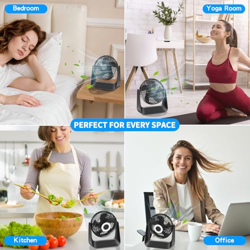 HONEYYEAR 5000mAh Small Desk Fan 6-Inch, Portable Desktop Fan with Intelligent temperature control function,Small Battery Operated USB Fan with Light & Hook for Bedroom, Home, Office, Travel & Cruise