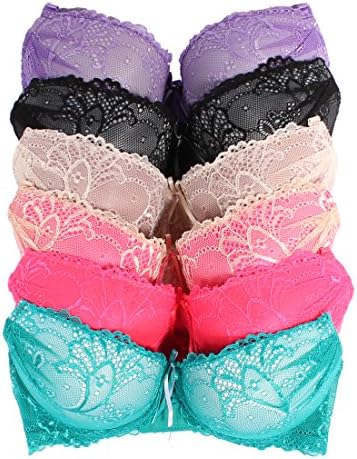Youmita 6 Pack Full Lace Push up A, B, C and D Cup Bras
