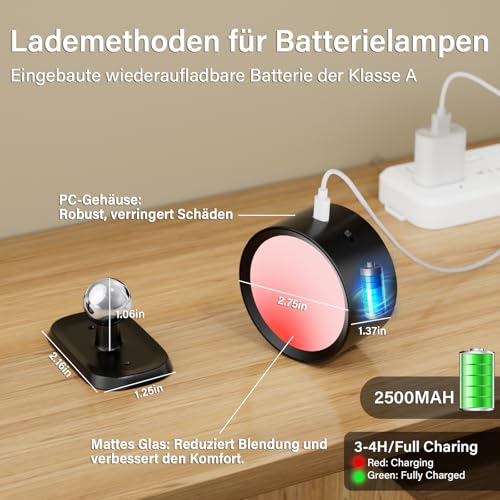 Wandleuchte Ohne Stromanschluss, Akku Wandleuchte mit Fernbedienung 10 Helligkeitsstufen & 3 Farbmodi, LED Wandleuchte Kabellos 360° Drehbar, Akku Wandleuchte Innen Magnetisch,USB Wandlampe 2 Stück