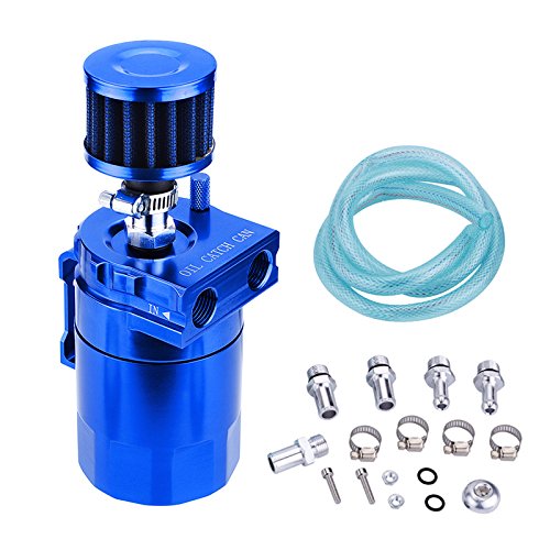 ESPEEDER Universal Aluminum Oil Catch Can Polish Baffled Reservoir Tank Blue with Breather Filter 300ml