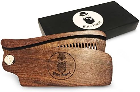 Folding Beard Comb by Blitz Beard - Wooden Pocket Comb for Styling and Beard Care for Men