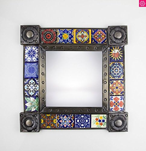 Handmade Mexican Talavera Tile Mirror, Talavera Ceramic Mexican Mirror, Handcrafted by Artisans, Imported #2 - Antiqued Bronze Color