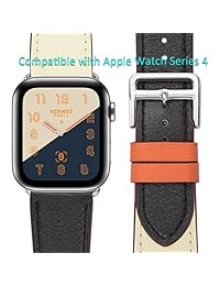 MroTech Correa de piel compatible con Apple Watch 1.654 in 1.732 in 1.575 in 1.496 in, correa de cuero genuino iWatch correas de repuesto para Apple Watch Series 4 Series 3 Series 2 Series 1