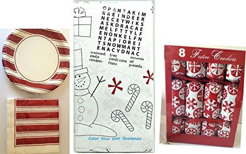 Christmas Holiday Kids Disposable Paper Plates and Products Bundle Coloring Table Cloth Serves 10 Count