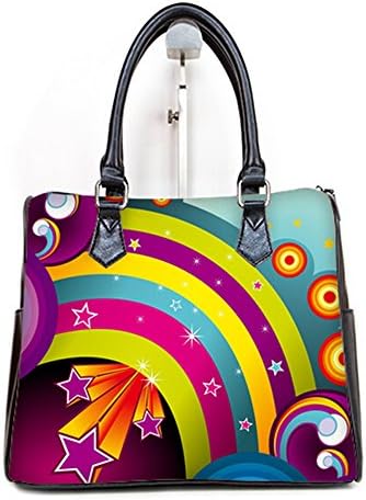 PU Leather Female Women Barrel Type Handbgas Top-Handle Bags With Rainbow Bridge Print