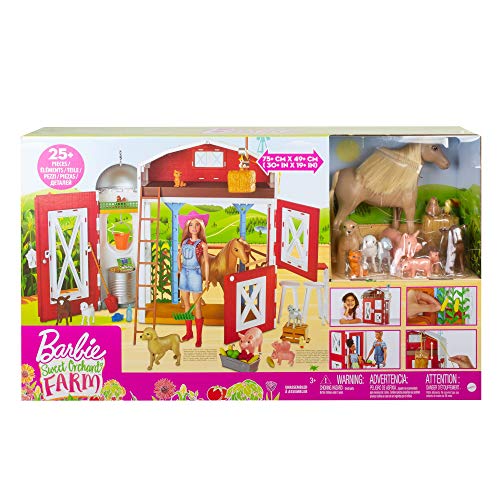 Barbie GJB66 - „Spaß auf dem Bauernhof“ Pferdehof Spielset mit Scheune, 11 Tieren, tollen Funktionen & 15 Teilen, Spielzeug für Kinder ab 3 Jahren – Bild 8