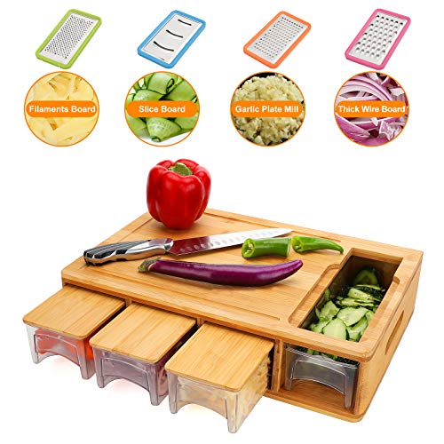 BRITOR Bamboo Cutting Board with Drawers, Large Chopping Board with