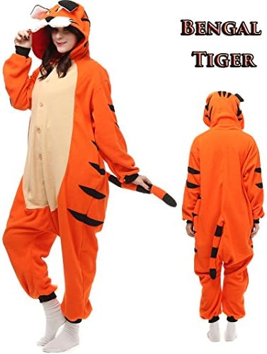 Adult Animal Kigurumi Pajamas, Unisex Onesie Cosplay Costume For Christmas (S, Brown Bengal Tiger)