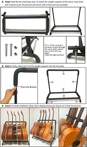 Ranch 7-Piece Guitar Rack - Multi Holder Stand for Electric Acoustic Guitars Bass Padded-Foam Rails- Black