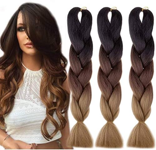 Emmet Jumbo Braiding Hair 24" Long Kanekalon African Braids Synthetic Hair Extensions 100g/pc, with Hair Care Ebook (24", 3 Pack, Ombre Color 86)