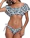 Tempt Me BlueTwo Piece Off The Shoulder Bikini Sets Ruffle Sexy Top with Low Waisted Bottom Bathing Suits for Women M