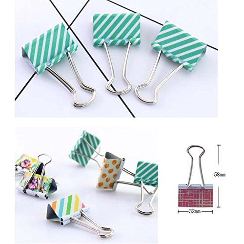 [Green Stripe] Printing Metal Binder Clips Paper Clips,32mm, 1 Box-16Pcs